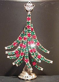 DOROTHY BAUER RED AND GREEN CHRISTMAS TREE PIN