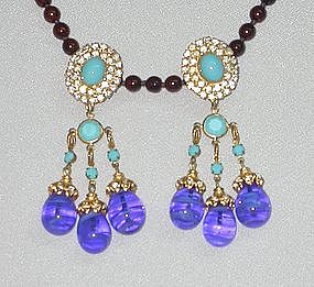 SAPPHIRE AND TURQUOISE COLORED EARRINGS BY deLILLO