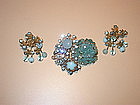 MIRIAM HASKELL BLUE GLASS BROOCH AND EARRINGS