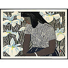 Okiie Hashimoto Woodblock - Girl and Irises