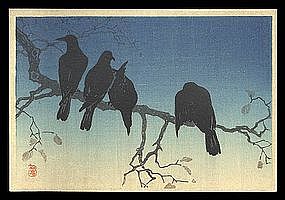 Hiroaki Woodblock from Muller Estate - Crows