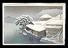 Hasui Woodblock - Evening Snow at Ishimaki