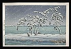 Hasui Woodblock - Snow at Hinuma Swamp. Mito