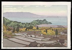 Toshi Yoshida Woodblock - Rice-field in Suizu