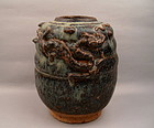 Stoneware Jar With Dragon Chasing Flaming Pearl Relief
