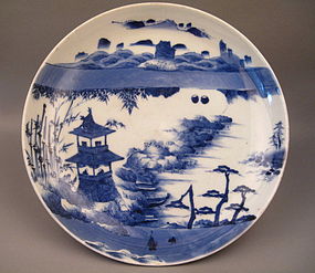 A Beautiful Japanese B/W Dish With Shansui Pattern