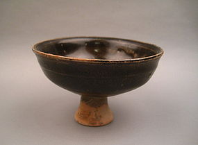 A Yuan Dynasty Black Glaze Stem-Cup