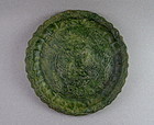 A Rare Green Glaze Dish With Molded of a Pair Phoenix