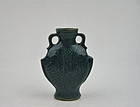 A  Blue Glaze Twin Fish Small Bottle Vase
