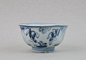 A MING DYNASTY B/W TEA-BOWL WITH CHILDREN PLAYING