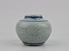 A BLUE & WHITE JARLET WITH INCISED FLOWER SCROLLS