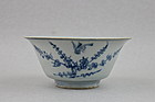 A MING B/W CONICAL SHAPED BOWL WITH BIRD ON THE TREE