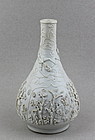 WHITE GLAZED BOTTLE VASE WITH LOW RELIEF OF THREE FRIENDS OF WINTER