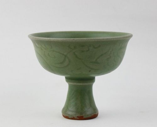 A MING LONGQUAN CELADON STEM-BOWL