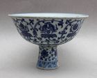A GOOD EXAMPLE OF MING DYNASTY B/W STEM-CUP WITH BAJIXIANG