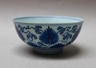 QING DYNASTY 18th CENTURY BLUE AND WHITE BOWL WITH ASTER