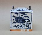A FINE & RARE LATE YUAN SQUARE JAR  WITH FOUR FLOWERS DESIGN