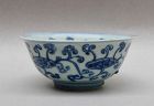 A NICE MING DYNASTY BLUE AND WHITE BOWL WITH FUNGUS PATTERN