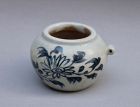 YUAN DYNASTY BlUE AND WHITE BIRD FEEDER WITH CHRYSANTHEMUM