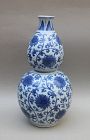 EXTREMELY RARE LARGE BLUE AND WHITE DOUBLE GOURD VASE