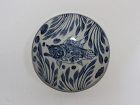 A RARE BLUE AND WHITE COVERED BOX WITH FISH ( YUAN DYNASTY )
