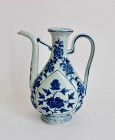 DEFINITELY RARE 15th CENTURY MING DYNASTY BLUE AND WHITE EWER