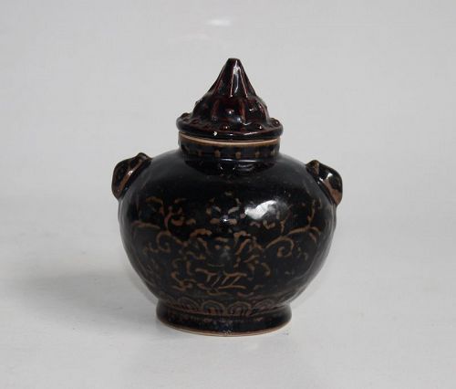 A BLACK DING TYPE JAR AND COVER QING DYNASTY 18th-19th CENTURY