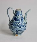 A RARE EXAMPLE BLUE AND WHITE DRAGON EWER (YUAN DYNASTY)