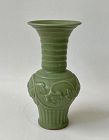 A MING DYNASTY LONGQUAN WARE YEN-YEN CELADON VASE