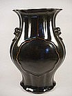 Mirror Black Glazed Lobed and Molded Vase