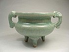 RARE LONGQUAN CELADON TRIPOD CENSER