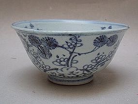 Blue & White Bowl With "Three Friends Of Winter"