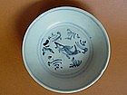 A Rare Blue & White Saucer Dish With Fish
