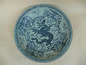 Ming Dynasty Blue & White Dish With Wing Dragon