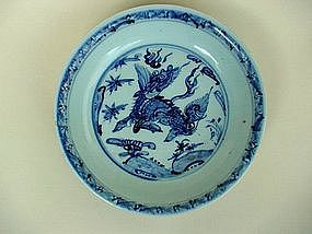 A Finely Blue & White Dish With Qilin