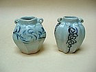 Two Miniature Faceted B/W Vases (Yuan Dynasty)