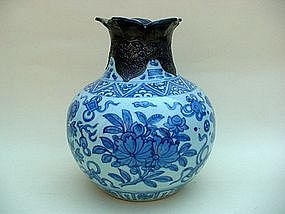 Blue & White Vase With Silver Mounted