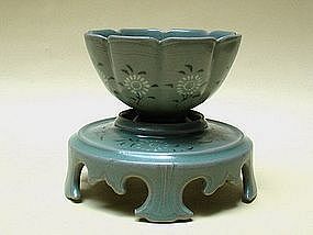 An Extremely Fine and Rare Celadon Inlaid Cup & Stand
