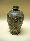 An Extremely Rare  Yaozhou  Small Celadon Meiping Vase