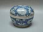 A White On Blue Covered Box With Chrysanthemum