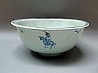 A Good Detailed Ming Hongzhi B/W Horse Riders Type Bowl