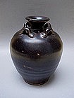 Rare Black Glazed Jar With Four Lugs