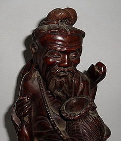 19th/20th Century Chinese Wooden Statue Of Fisherman