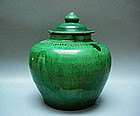 A Good Monochrome Green Glaze Jar With Cover