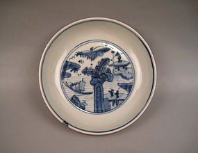 A Finely B/W Dish With Landscape/Shansui