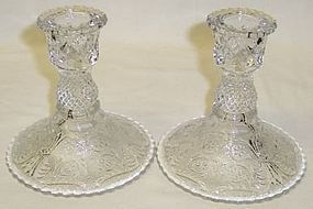 Duncan and Miller Crystal SANDWICH 4 1/2 CANDLE STICKS