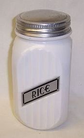 Hocking Vitrock White 20 Ounce RICE CANISTER, Original Metal Lid