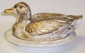 Westmoreland Glass Antique Gold DUCK on WAVY BASE Candy Dish