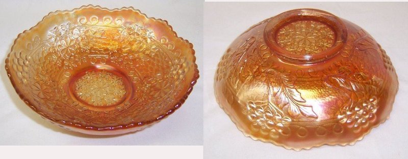 Fenton Marigold Carnival LEAF CHAIN and BERRY w/LEAF BOWL 2 Side Pat