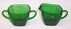 Anchor Hocking Fire King Forest Green CHARM CREAMER and SUGAR BOWL